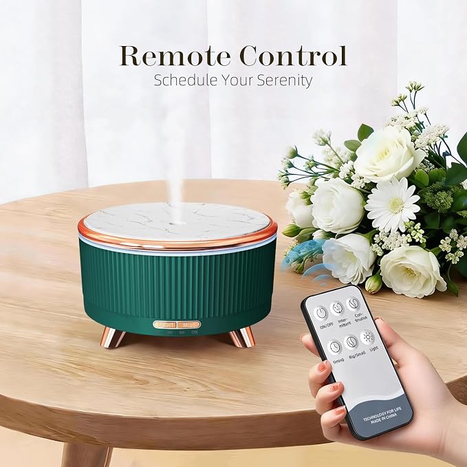 500ML Large Capacity Essential Oil Diffuser, Ultrasonic Aromatherapy Diffuser with 7 Color LED Lights with Remote Control, Cool Mist Humidifier, Timed Mist, Auto Shut-Off (Blue Green)