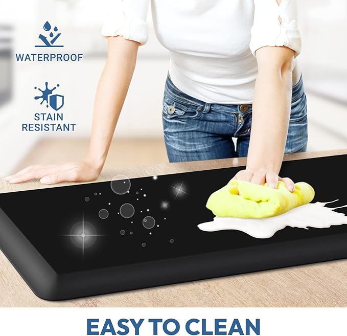 4/5 Inch Thick Kitchen Mat - Cushioned Anti Fatigue Mats for Kitchen Floor - Easy to Clean, Water Resistant, Non-Slip Kitchen Rug for Sink, Office, Kitchen (17''x24'' Black)