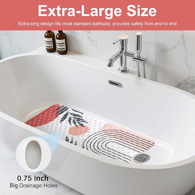 Shower Mat Non Slip, Yonala Premium Anti Slip Stylish Bath Tub Mat, 40 x 16 Inch Extra Large Bathtub Mat with Suction Cups and Drain Holes, Machine Washable