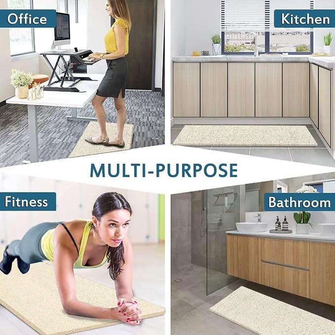 godehone Shower Mats Non Slip Without Suction Cups, PVC Loofah Bathroom Mats, Loofah Mats for Shower and Bathroom, Quick Drying, 17.1× 59 Inch, Beige