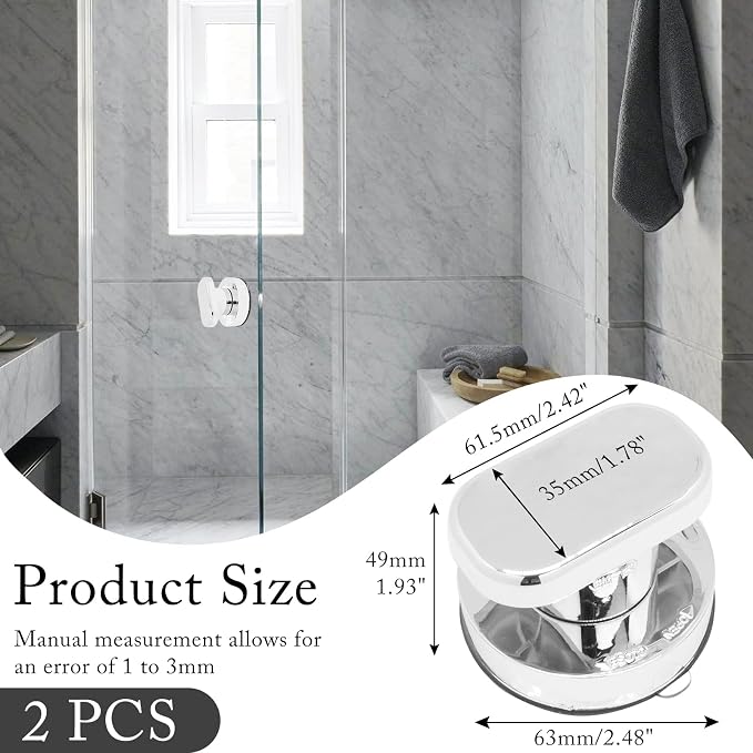 2PCS Suction Cup Handle, Shower Glass Door Suction Cup Pull, No Drilling Removable Knob for Sliding Door Cabinet Drawer Toilet Seat Cover (Silver)