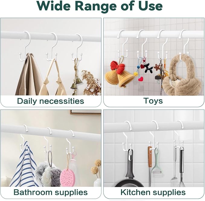 Goowin Shower Curtain Hooks, Shower Curtain Rings, Durable Shower Curtain Hangers Rust Proof, Double Glide Shower Rings for Curtain, Simple Shower Hooks for Shower Curtain, White, 12 Pack-Cylinders