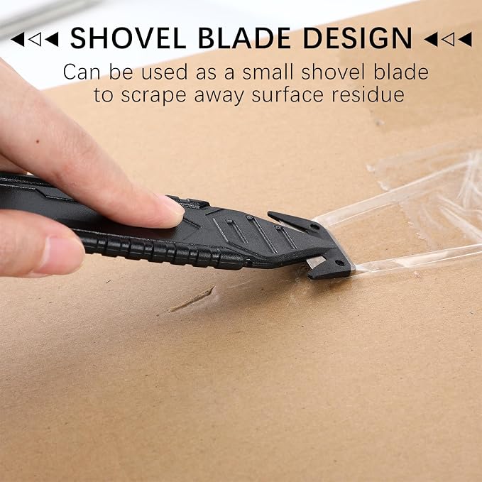 Therwen 50 Pcs Safety Box Cutter Knife of Stainless Steel Concealed Blade Package Opener with Tape Splitter for Carton Cardboard Wrap Letter Work Bag Straps Film Utility Tool (Black)