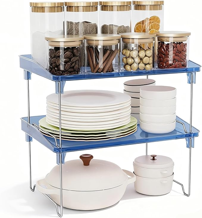 STARLATTA Acrylic Cabinet Organizer Shelf,4 Pcs Stackable Kitchen Counter Shelves,Spice Rack,Countertop Organizers,Clear Plastic Storage Organization for Makeup, Bathroom,Cupboard,Desk,Pantry