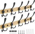 TICONN Wall Mounted Coat Rack, Five Heavy Duty Tri Hooks All Metal Construction for Jacket Coat Hat in Mudroom Entryway (Wood Black, 2-Pack)