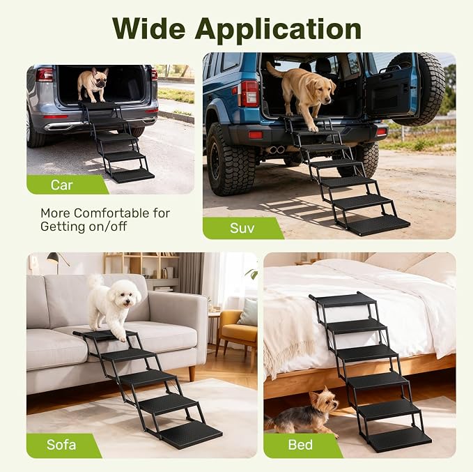 Foldable Dog Car Steps - Upgraded Non-Slip Pet Stairs for Large Dogs, Portable Metal Frame Dog Ramps for High SUV, Truck and Cars, Lightweight Pet Ladder with High Load-Bearing Capacity (7 Steps)