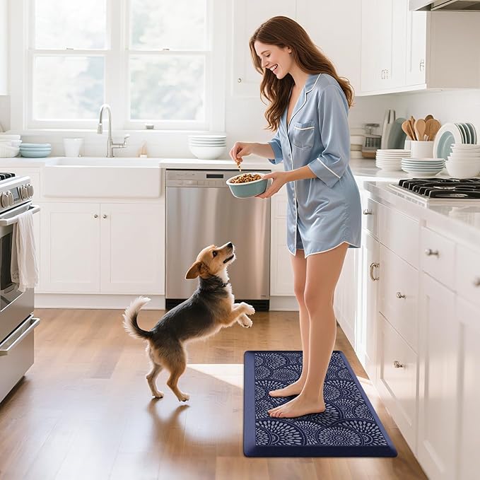 Mattitude 4/5 Inch Kitchen Mat, 17.3x28in Heavy Duty Ergonomic Comfort Foam Standing Desk Mat, Waterproof Non-Slip Standing Mats and Rugs for Kitchen, Office, Blue