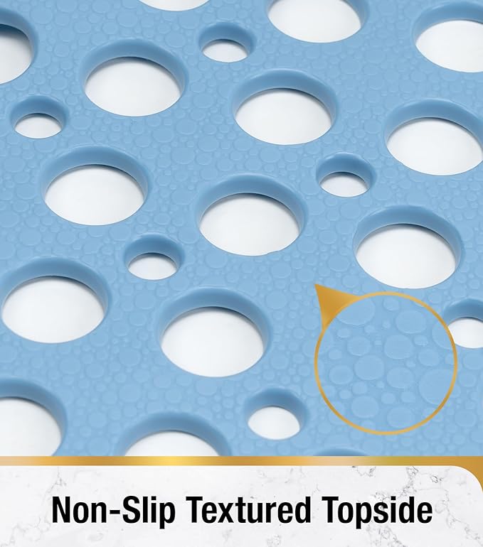 HITSLAM Bathtub Mat Non Slip, 35 x 24 Inch Long TPE Bath Mat for Tub, Efficient Drainage Bathroom Shower Mat with Suction Cups, Bath Tub Mat, Soft on Feet and Easy to Clean, Blue