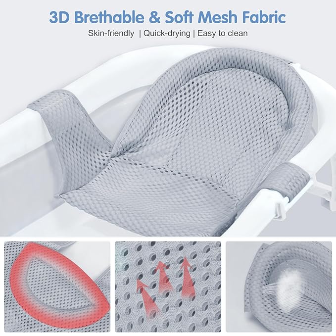Colorlife Baby Bath Seat Support Net Infant Bathing Seat Support Mat, Adjustable Comfortable Non-Slip Three-Pointed Baby Shower Net Bathtub Sit Up Mesh for Newborn 0-12 Months-Gray(No Bathtub)