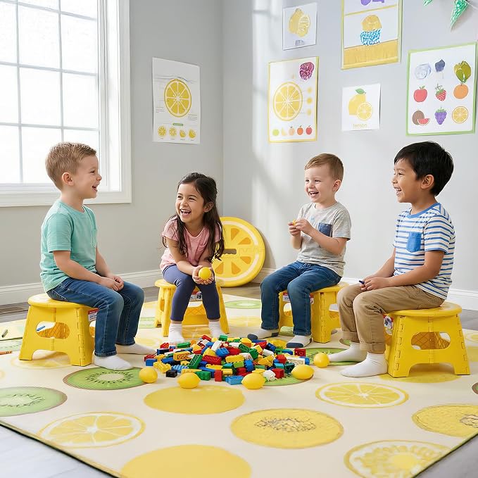 ACSTEP Folding Step Stool 9 Inch, Sturdy Collapsible Step Stool Foldable Up to 265 lb for Kids Toddlers & Adults, Non Slip Foot Stools with Handle for Kitchen, Bathroom, Bedroom, Outdoor, Lemon Yellow