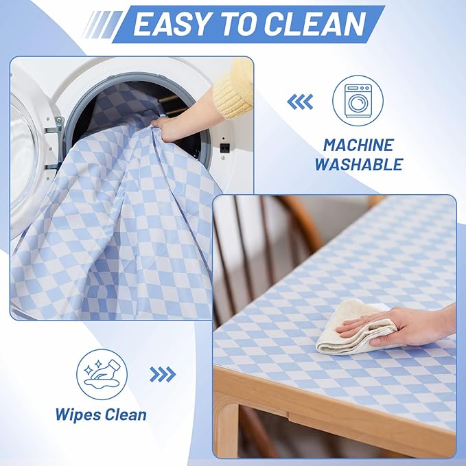 Drydiet 55x55 Inch Extra Large Craft & Painting Floor Mat - Waterproof Non-Slip PVC Art Rug, Floor Protector for Easel Painting Pottery Messy Projects, Washable Roll-up Spill Mat(Light Blue, Argyle)