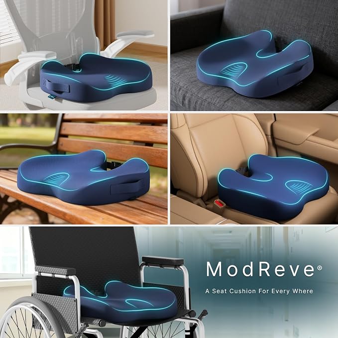 Large Memory Foam Seat Cushion for Office Chair, Car, Truck & Wheelchair - Sciatica Ease, Coccyx & Tailbone Pain Relief Cushion for Long Sitting & Driving