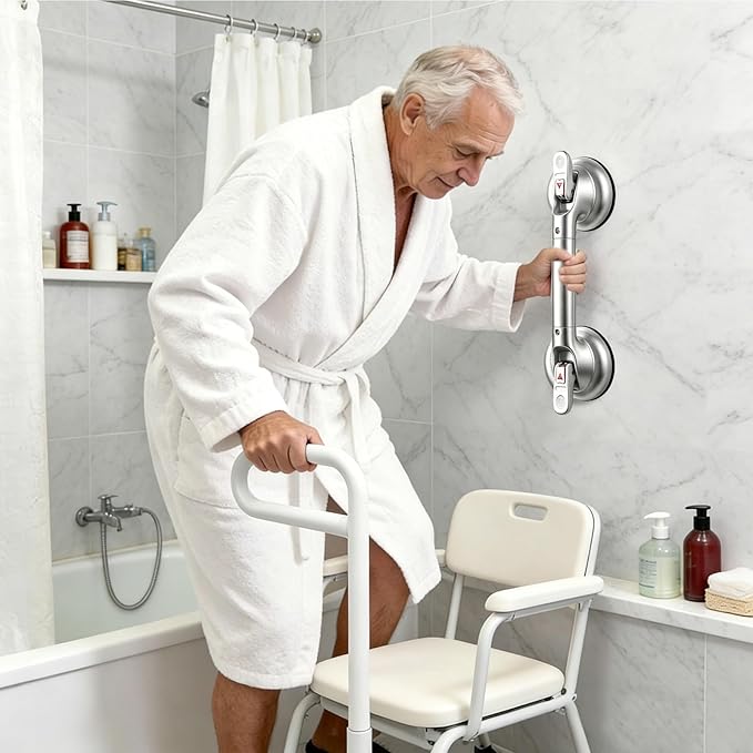 17inch Suction Shower Grab Bar, Portable Shower Handle Bar Suction Grip Bar Bathtub Handle with Strong Hold Suction Cup Fitting and Rapid Release for Bathroom(Max Capacity :300lb