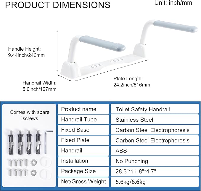 Toilet Safety Rails for Seniors with Space Saving Flip-Up Armrests, Toilet Support Rails for Seniors and Disabled, Pregnant Women, Grab Bars Toilet Safety Frame for Bathroom