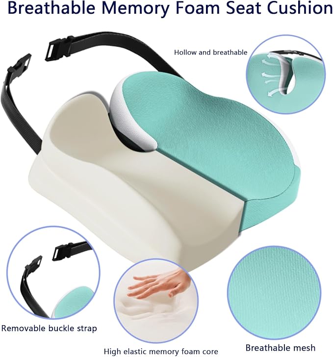Seat Cushions for Office Chairs Wheelchair Cushion for Long Sitting Back Pain，Memory Foam Seat Car Computer Desk Chair Cushion，Coccyx Cushion for Tailbone Pain Relief Cushion Office Chair Green
