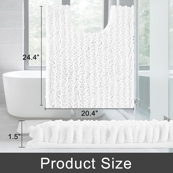 Yimobra Toilet Rug U Shaped Washable 24x20 Inch - Ultra Soft Absorbent Chenille Bath Rugs for Toilet, Quick Dry & Machine Washable, Non Slip Contour Bathroom Mat, White