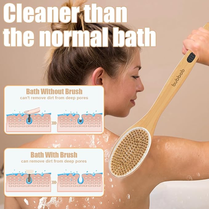 Back Scrubber for Shower,Bath Brush with Long Handle,Men and Women (2 Pack) | Bath Brush Body Exfoliator for Wet or Dry Brushing