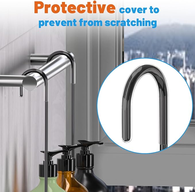 YUOROS Hanging Shower Caddy, Over the Door Shower Organizer Rack 304 Stainless Steel Rustproof Bathroom Storage Shampoo Holder Basket (Black)