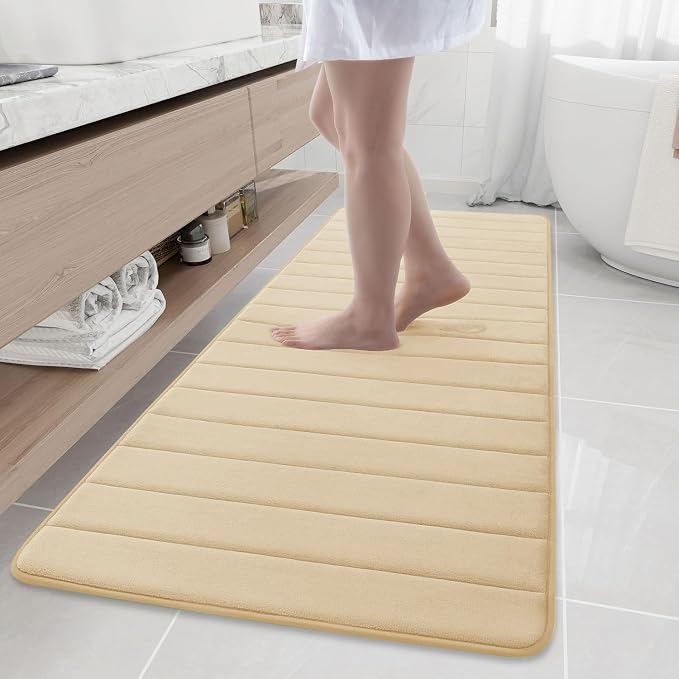 Buganda Memory Foam Bath Mat, 70" x 24", Ultra Soft and Non-Slip Bathroom Rugs, Water Absorbent and Machine Washable Bath Rug Runner for Bathroom, Shower, and Tub, Gold