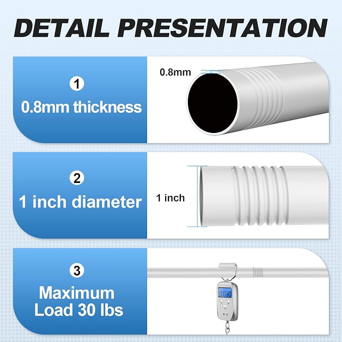 CorkLatta White Shower Curtain Rod 31 to 92 Inch,1 Inch Diameter Adjustable Spring Tension Stainless Steel Telescoping Rod,Easy Install,No Rust