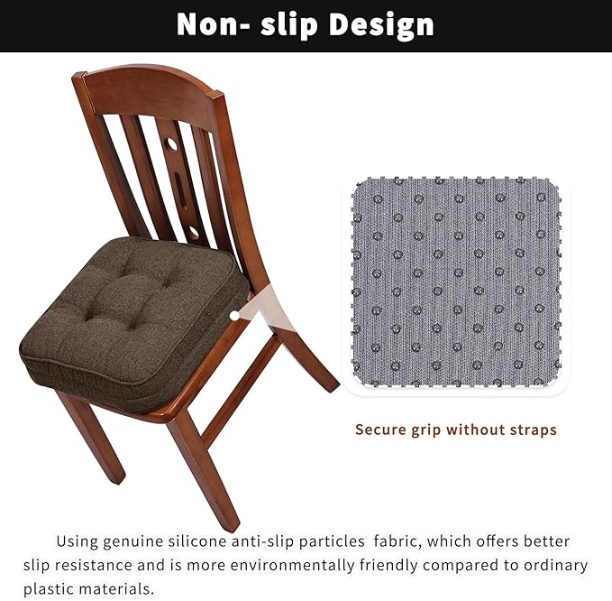 GOFORIT Chair Cushions Set of 2,Tufted Shredded Memory Foam Chair Pads, Non-Slip Seat Cushions with Removable Cover, 16'' x 16'', 2 Pack,Brown