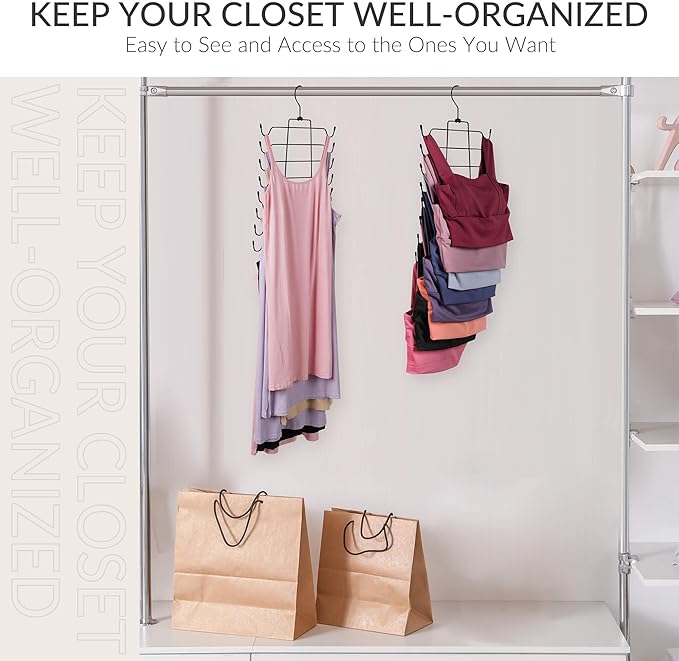 ZEDODIER 3 Pack Tank Top Hanger Space Saving, Bra Hangers for Closet Organizer, Hanging Bra Organizer Tank Tops Holder with 24 Hooks, Metal Closet Organizers and Storage Small Space Solutions, Black