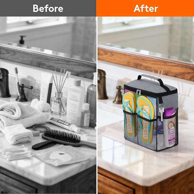 Lifewit Shower Caddy Portable, Toiletry Bag with Handle and 3 Mesh Pockets, Quick Dry Hanging Organizer for Bathroom, Gym, Travel, Camping, College Dorm Room Essentials for Women Men, Grey