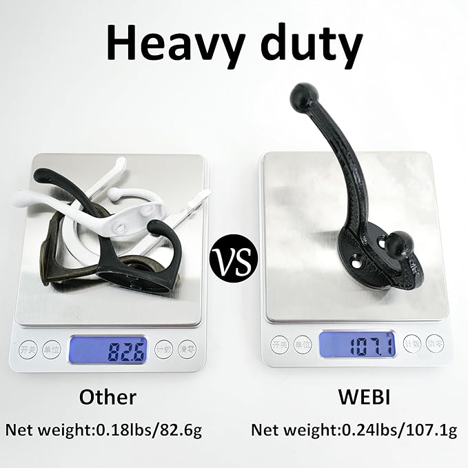 WEBI Rustic Coat Rack Wall Mount,30" Long 7 Cast Iron Coat Hooks Wall Mounted,Heavy Duty Wood Wall Coat Hanger Hooks for Hanging Coats,Jacket,Clothes,Backpack,Farmhouse,Black on White,2 Packs