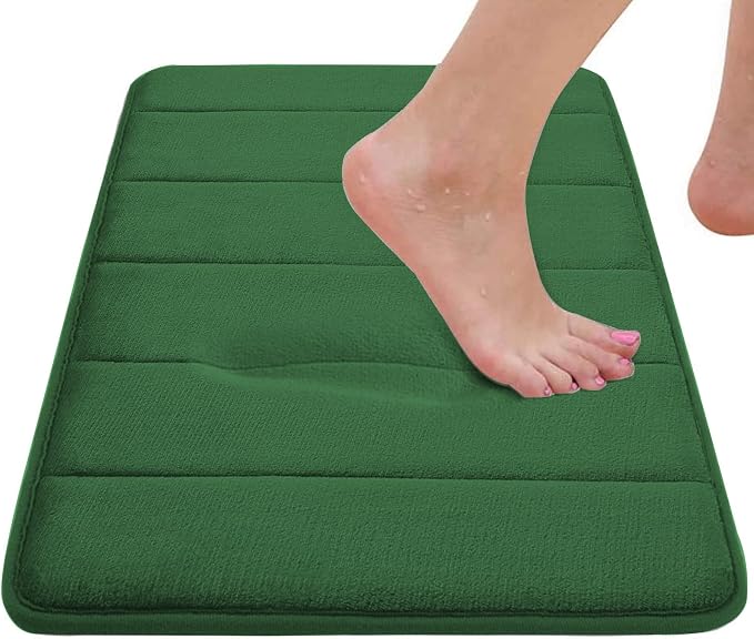 RUN HELIX Bath Mats for Bathroom Comfort Memory Foam Bath Rug Set 3 Piece Non-Slip Bathroom Mats,Absorbent Shaggy Rugs Super Soft U-Shaped Toilet Rug,Bathroo Carpets for Batoom,Tub,Shower,Dark Green