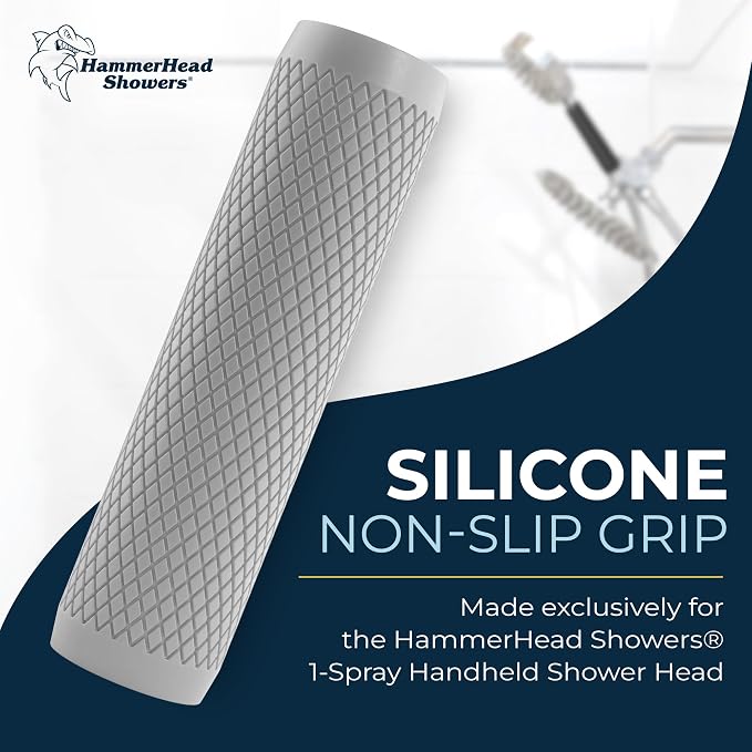 HammerHead Showers® Shark Skin Grip Compatible for HammerHead Showers 1-Spray Handheld Shower Head – Slip-Free Grip for Handheld Shower Head for Elderly or Kids – Handshower Silicone Grip
