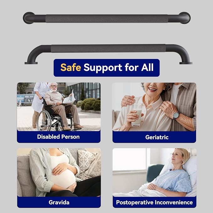 32 Inch Shower Grab Bar, Black Anti-Slip Bathroom Grab Bar with Knurled Grip, Stainless Steel Safety Handrail for Toilet Bathtub, Shower Handle Handicap Bars for Senior, Elderly, Pregnant