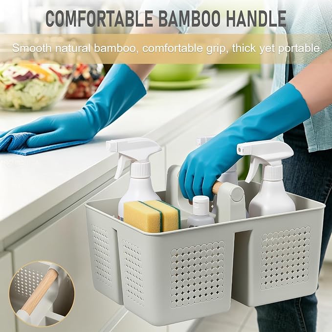 JiatuA Shower Caddy Basket Portable Caddy Organizer with Handle Cleaning Supplies Caddy Plastic Tool Storage for Bathroom Kitchen College Dorm Bedroom, Grey