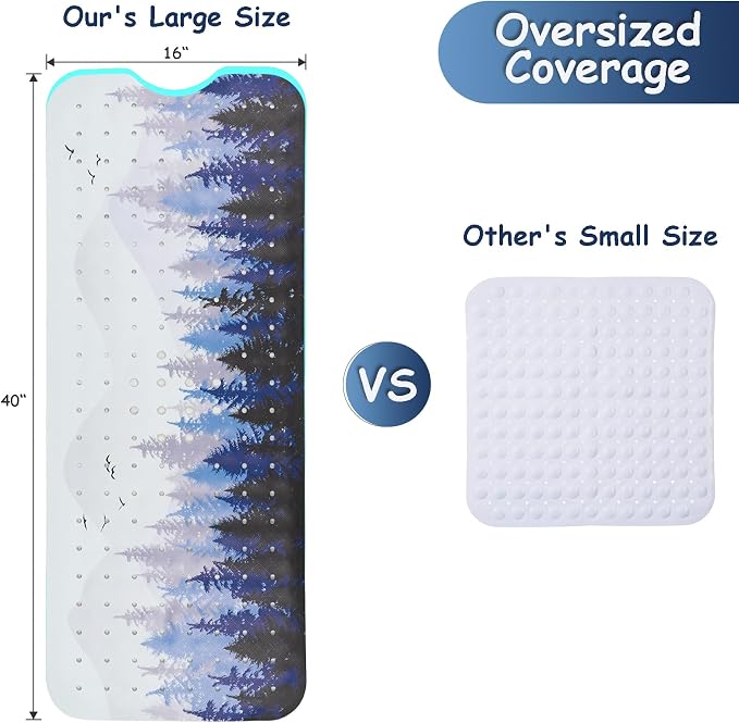 Bathtub Mat Non Slip, Forest Extra Long Bath tub Mat Shower Floor Mat with Suction Cups and Drain Holes for Adults Kids Elderly 40 X 16 Inch