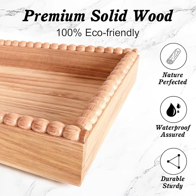 2-Tier Vanity Organizer Countertop for Perfume & Makeup, 17.3" Wooden Tray with 8 Jewelry Hooks for Dresser Bedroom, Elegant Skincare Storage Shelf for Women Coffee Bar Kitchen (Light Brown & Black)