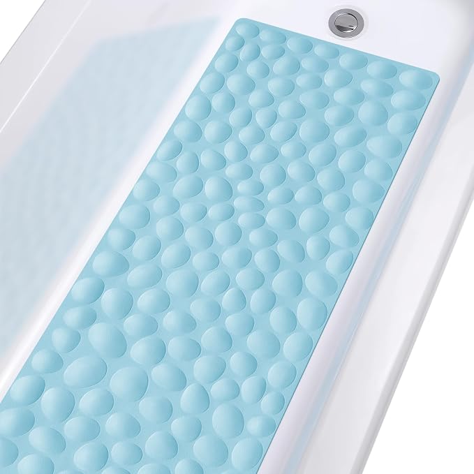 Non-Slip Bathtub Mat OTHWAY Soft Rubber Bathroom Bathmat with Strong Suction Cups (Lake Blue, 16x40 inch)