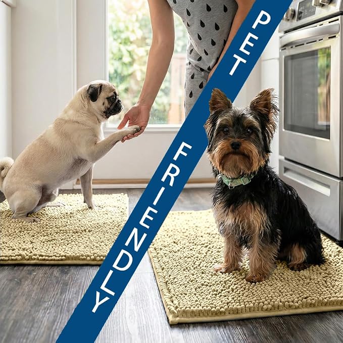 Bathroom Rugs Sets 2 Piece,Super Absorbent Chenille Bath Mats and U-Shaped Toilet Rug,Strong PVC Non Slip Backing,Microfiber Washable Dry Quickly Bath Mats for Bathroom(20"x32"+20"x20"U, Camel)