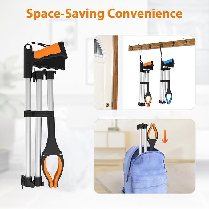 2-Pack 43" Extra Long Grabber Reacher Tool | Foldable Trash Picker Upper Grabber, 360° Rotating Jaw + Magnets, 4" Wide Claw, Heavy Duty, For Seniors