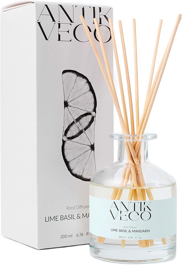 Lime Basil & Mandarin Reed Diffuser – Citrus & Herbal Diffuser for Home 6.7 fl oz – 8 Rattan Sticks – Premium Aromatherapy Oil – Elegant Glass Bottle – 90 Days Long Lasting Diffuser Set