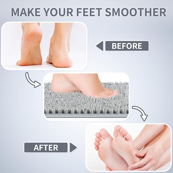 Yolife Shower Foot Scrubber Mat, Anti-Slip Bath Mat with Scrub Bristles, Soft Shower Foot Massager with Strong Suction Cups for Soothe Achy Feet, 25.6" x 13.4"