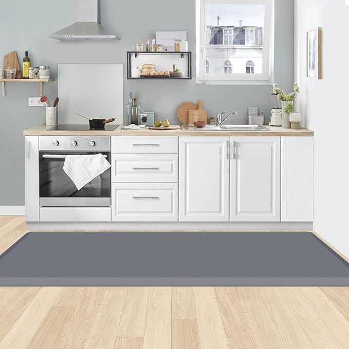 KitchenClouds Kitchen Mat Cushioned Anti Fatigue Rug 24"x70" Water Resistant, Non Slip, Standing and Comfort Desk/Floor Mats for House Sink Office (Grey,0.8inch)