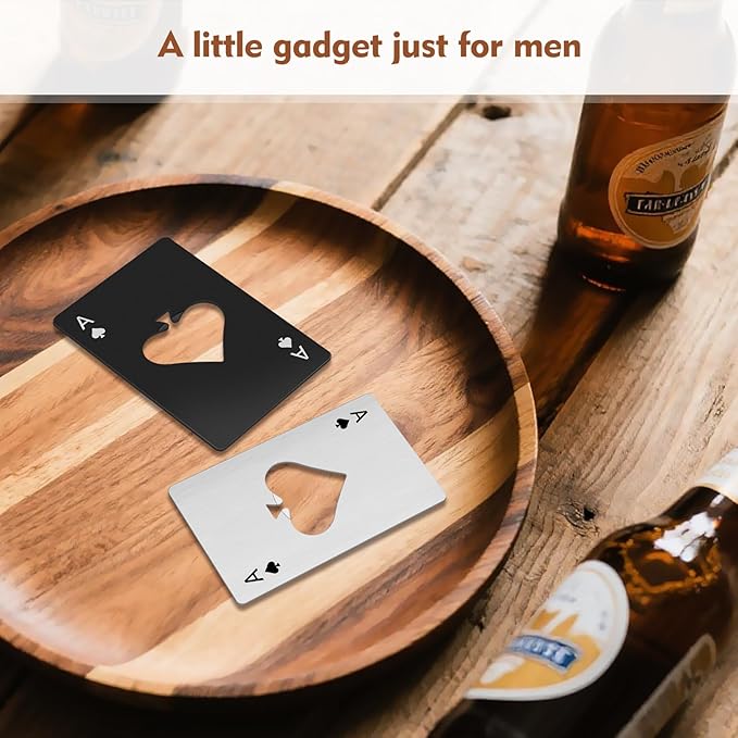 6PCS Poker Card Bottle Openers, Stainless Steel Credit Card Size Beer Bottle Opener - 3 Black & 3 Silver Poker Themed Cap Openers (Ace of Spades Design)
