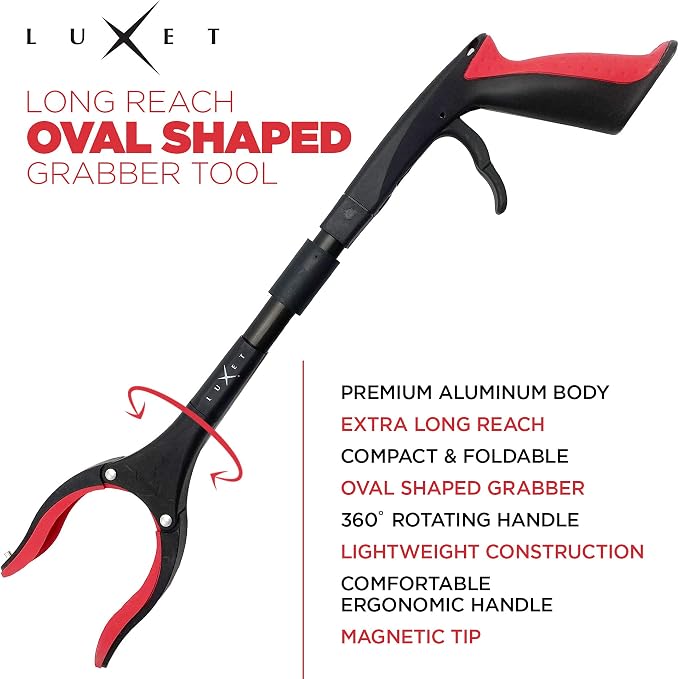 Grabber Reacher Tool 19 Inch Long, Foldable Pick Up Stick - Strong Grip Magnetic Tip - Heavy Duty Trash Picker Claw Reacher Grabber Tool Elderly Wheelchair Mobility Aid (Red)
