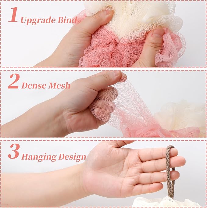 FARMOGA Bath Loofah Sponge Back Scrubber Shower Sponge Soft Mesh Exfoliator Pouf Shower Ball Bath Sponges for Women and Men Bath Accessories