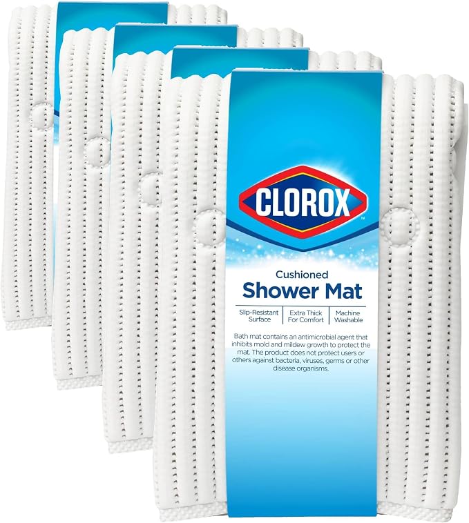 Duck Brand Clorox Cushioned Shower Mat, Non Slip Bathtub Mat with Suction Cups, 21 Inches x 21 Inches, White (Pack of 4)