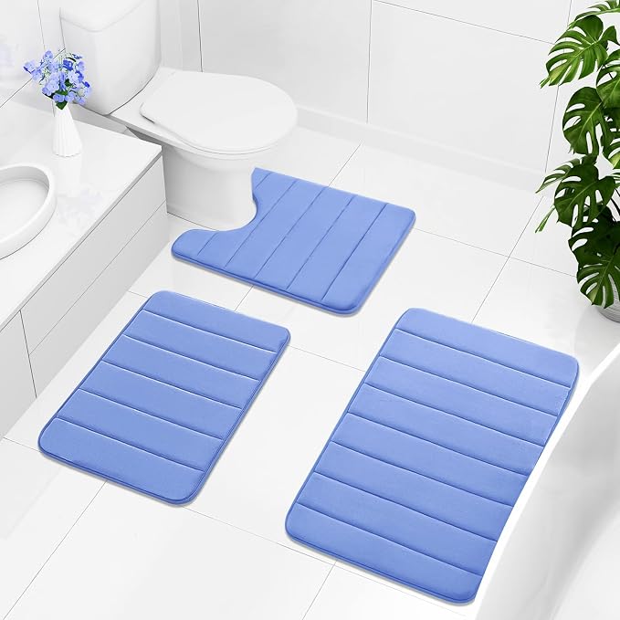 Buganda Memory Foam Bath Mat, 60" x 24", Ultra Soft and Non-Slip Bathroom Rugs, Water Absorbent and Machine Washable Bath Rug Runner for Bathroom, Shower, and Tub, Cornflower Blue