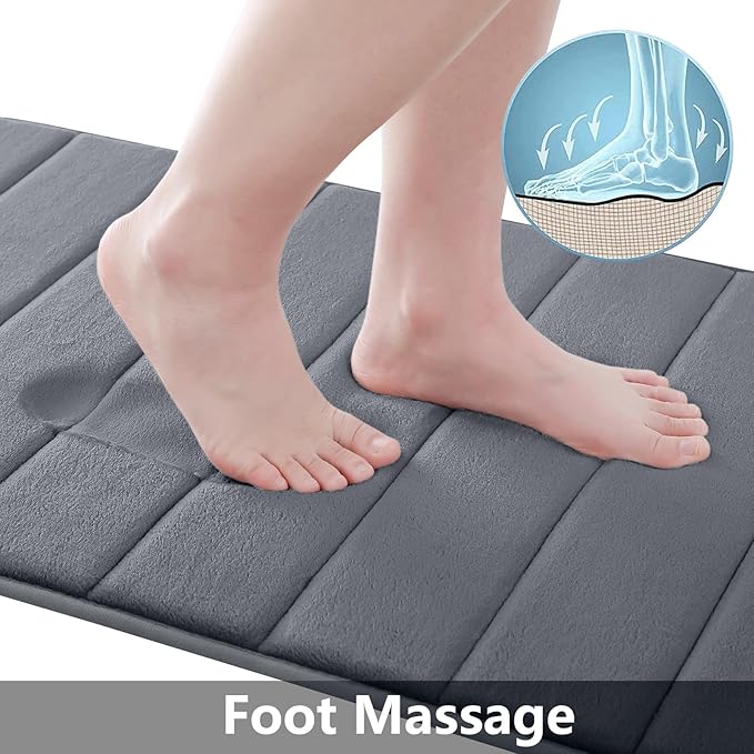 Buganda Memory Foam Bath Mat, 34" x 20", Ultra Soft and Non-Slip Bathroom Rugs, Water Absorbent and Machine Washable Bath Rug for Bathroom, Shower, and Tub, Dark Grey