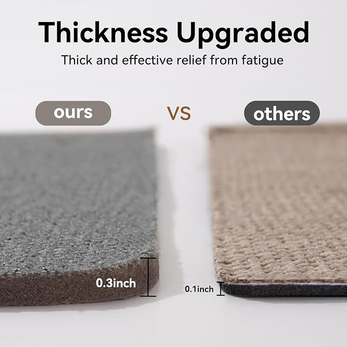 YDKGL Long Kitchen Runner Rugs Non Slip Washable, Linen-Like 0.3" Thick Cushioned Absorbent Kitchen Mats for Floor, Mild Anti-Fatigue Sink Floor Mat Laundry Standing Mat, Easy Clean, Gray 17"x71"