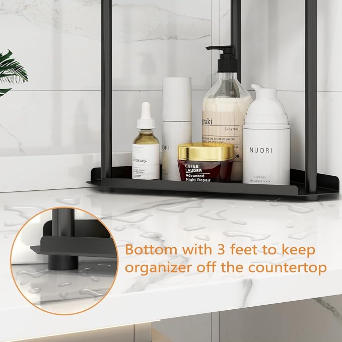 Jesginboo 3 Tier Bathroom Counter Organizer, Vanity Organizer Corner Shelf, Skincare, Makeup Countertop Organizers, Kitchen, Bathroom Counter Storage, Black