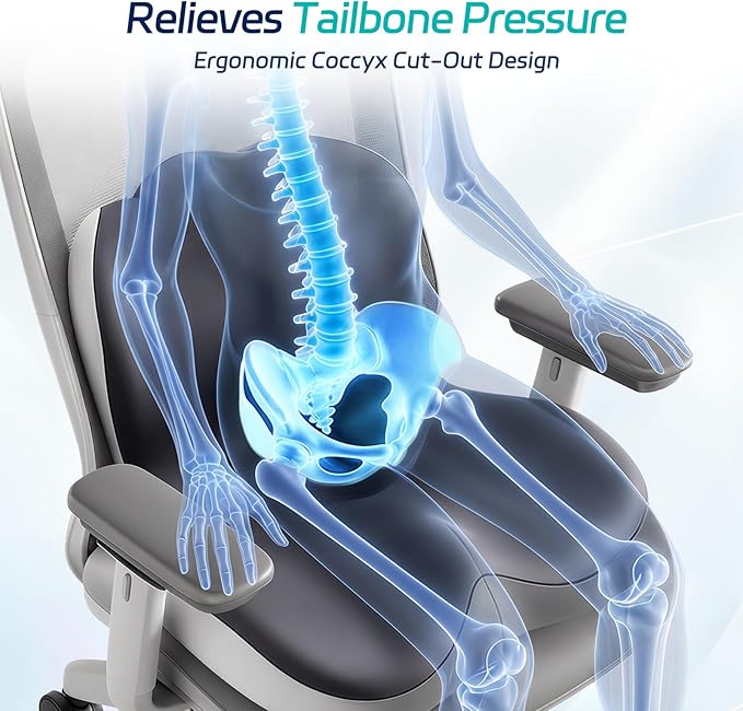 Back and Seat Cushion for Office, Back & Tailbone Pain Relief, Raised Cushion for Lumbar and Butt, Double-Sided Anti-Slip, Improves Sitting Posture, Ergonomic Memory Foam Lumbar Cushion