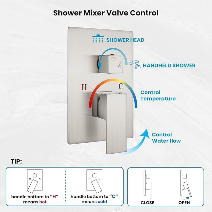 gotonovo Rainfall Bathroom Shower System Rain Shower Head and Handle Set Wall Mounted Shower Complete Combo Solid Brass Pressure Balancing Shower Mixer Valve 8 Inch Brushed Nickel